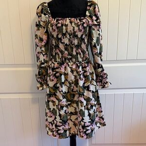 Vero Moda Long Sleeve Floral Dress - Pink and Green